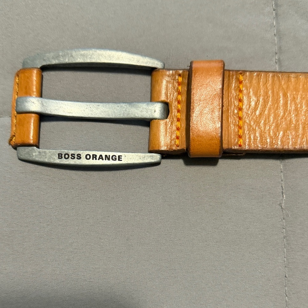 BOSS ORANGE Tan Leather Belt with Silver Buckle